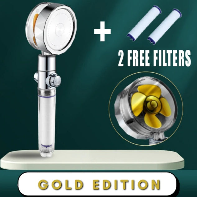 360° Rotation Turbo Fan Shower Head – High Pressure, Water Saving