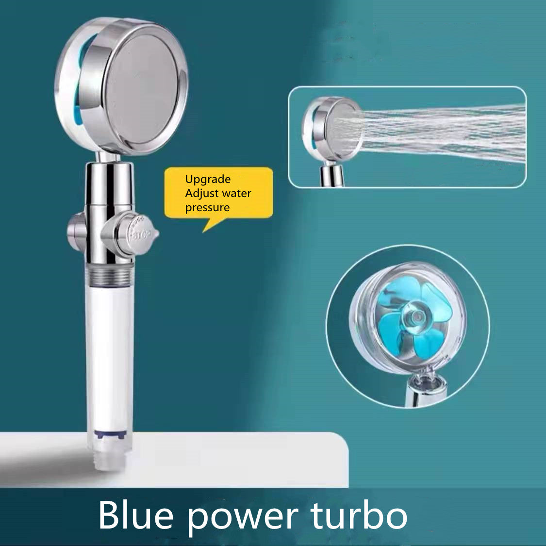 360° Rotation Turbo Fan Shower Head – High Pressure, Water Saving