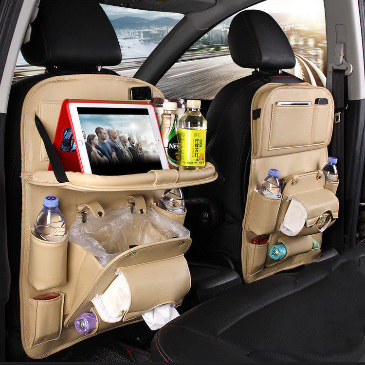 Luxury PU Leather Car Backseat Organizer – Foldable, Waterproof & Multi-Pocket