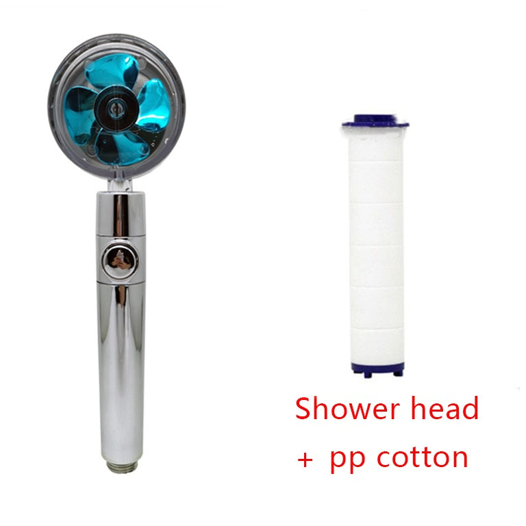 360° Rotation Turbo Fan Shower Head – High Pressure, Water Saving