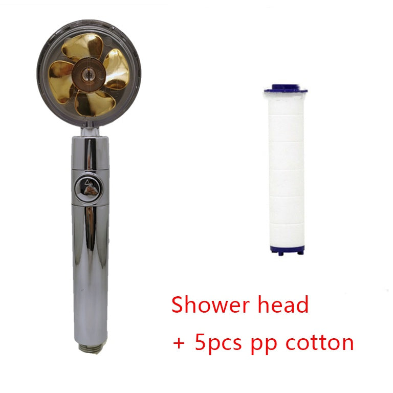 360° Rotation Turbo Fan Shower Head – High Pressure, Water Saving