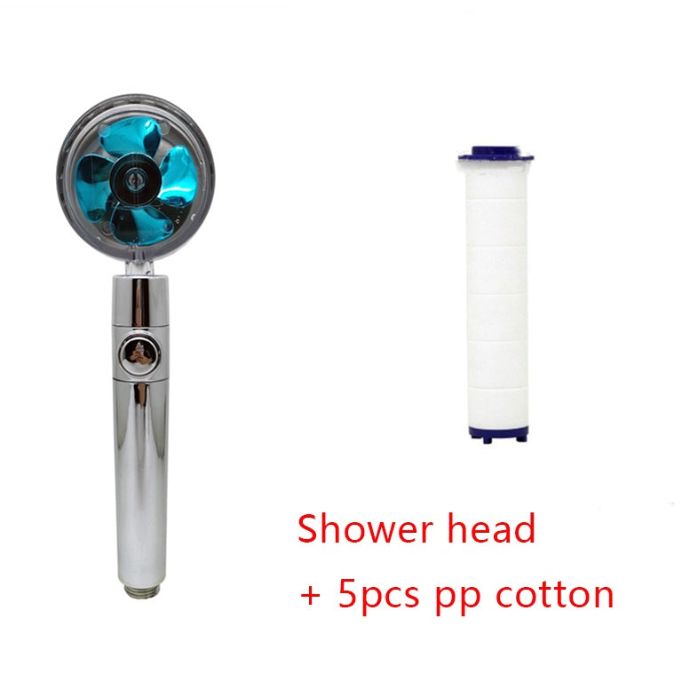 360° Rotation Turbo Fan Shower Head – High Pressure, Water Saving
