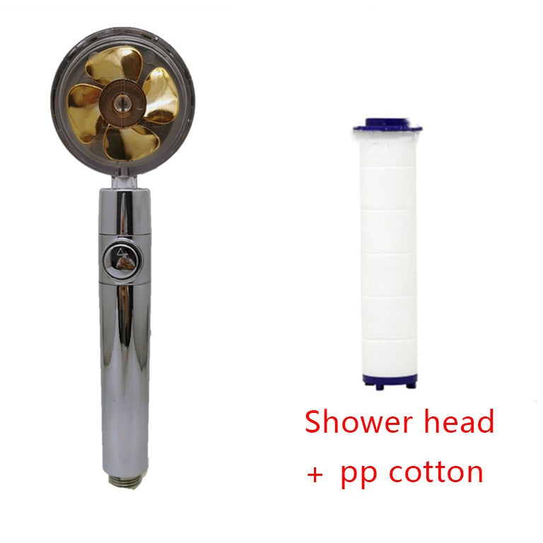 360° Rotation Turbo Fan Shower Head – High Pressure, Water Saving