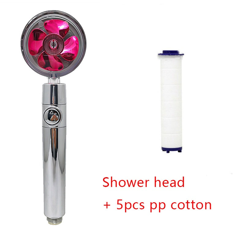 360° Rotation Turbo Fan Shower Head – High Pressure, Water Saving