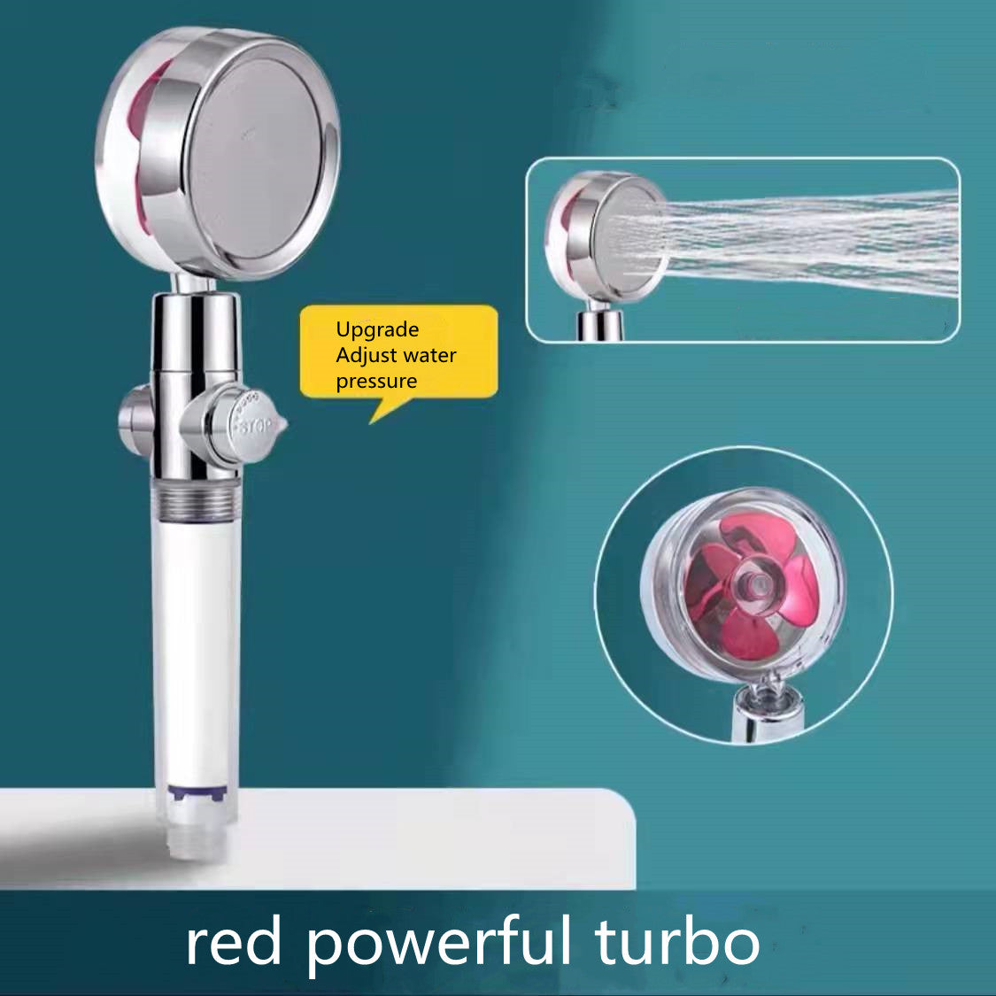 360° Rotation Turbo Fan Shower Head – High Pressure, Water Saving