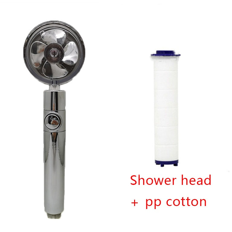 360° Rotation Turbo Fan Shower Head – High Pressure, Water Saving