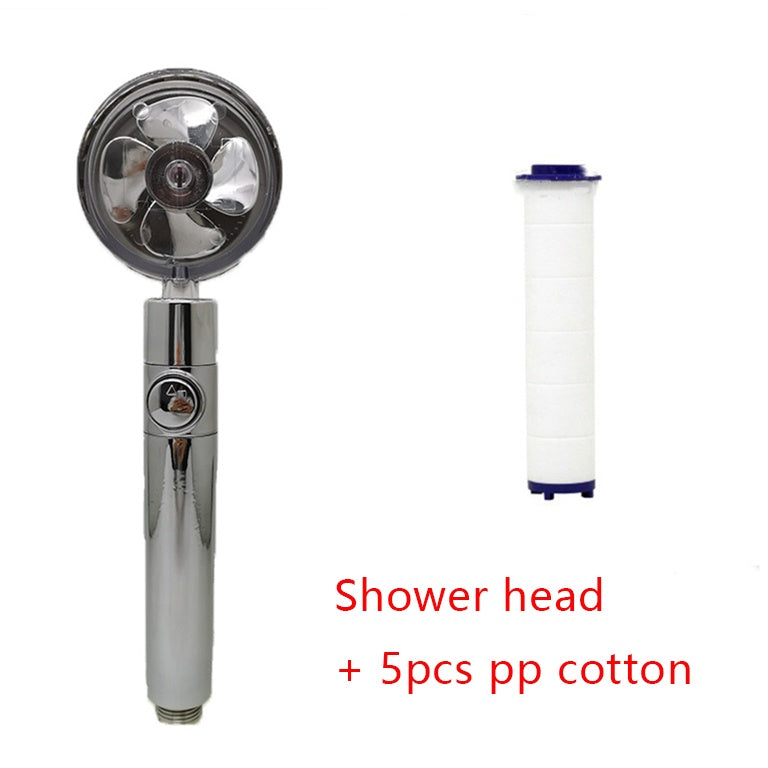 360° Rotation Turbo Fan Shower Head – High Pressure, Water Saving
